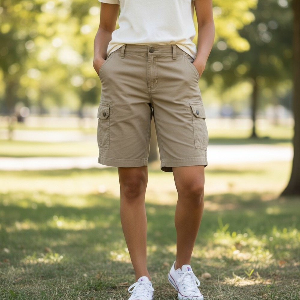 Columbia Womens Khaki Cargo Hiking Bermuda Shorts Sz 8 Tan Stretch Cotton AL4424